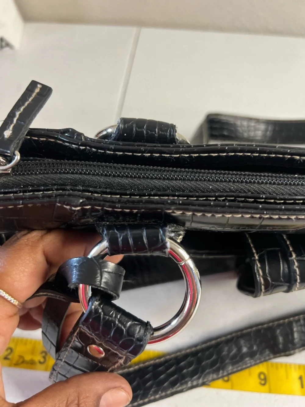 Vintage Worthington black crocodile-embossed Rectangle purse tote bag Y2K - Picture 11 of 12